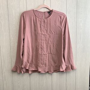 Ann Taylor Petite Pink Ruffle Blouse Long Sleeve MP NWT